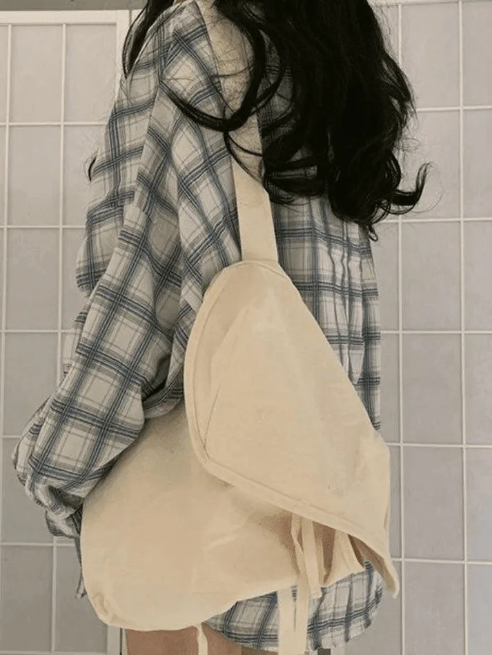 Joskaa Checkered Puff Sleeve Button Blouse
