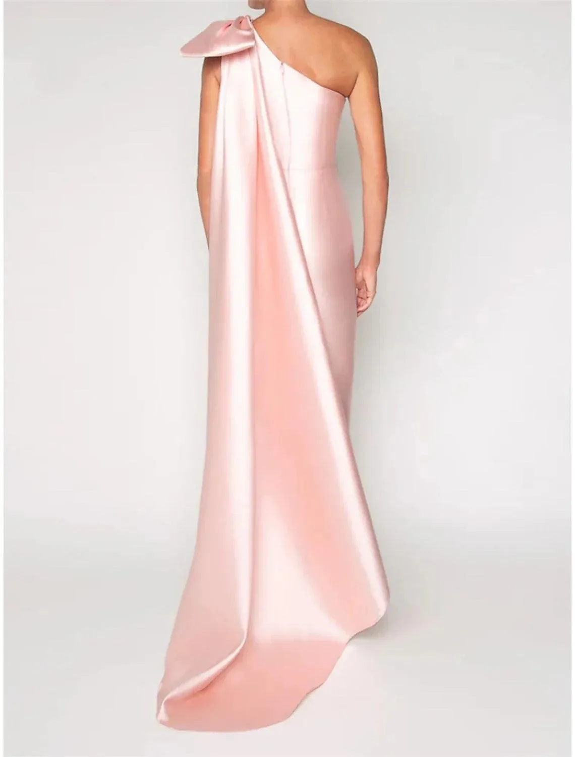 Sheath / Column Satin Evening Gown Elegant Christmas Dress Formal Sweep / Brush Train Sleeveless One Shoulder with Flower