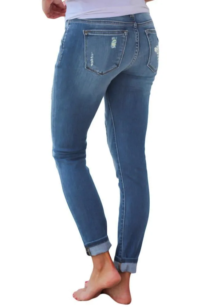 Skinny Denim Pencil Pants - Leopard Print